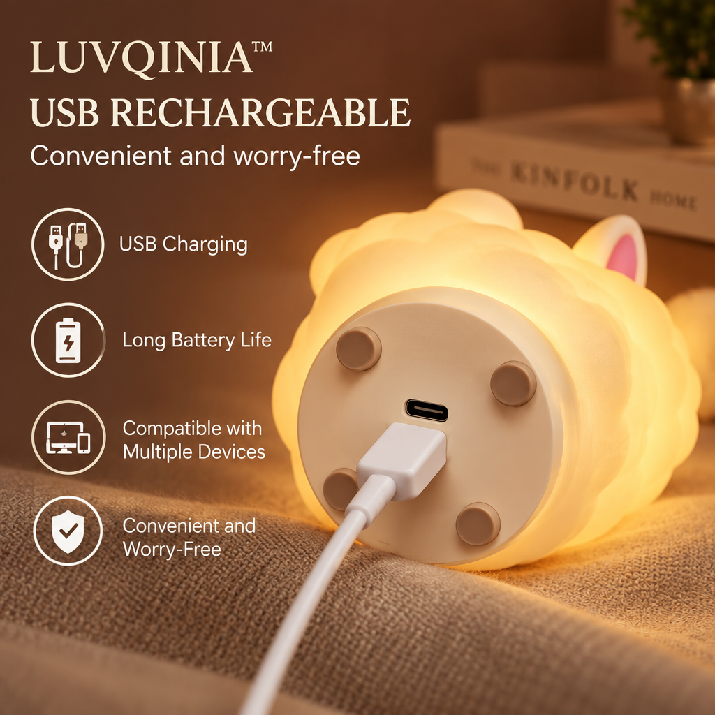 𝑳𝑼𝑽𝑸𝑰𝑵𝑰𝑨™ Alpaca Cloud LED Night Light – Cute Alpaca Bedside Table Lamp, Rechargeable Warm & Soft White Touch LED Desk Light
