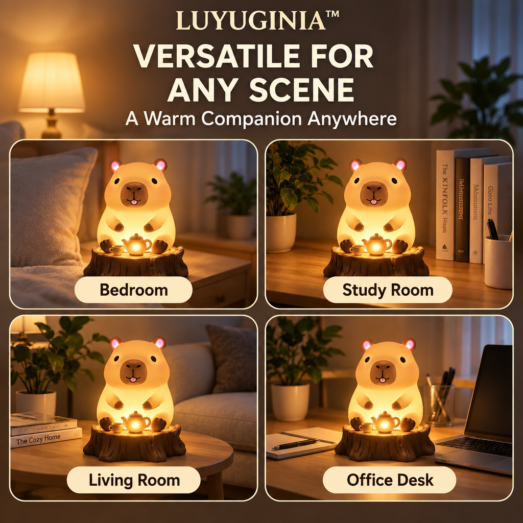 𝑳𝑼𝑽𝑸𝑰𝑵𝑰𝑨™ Capybara Tea Time LED Night Light – Cute Capybara Bedside Lamp, Rechargeable Animal Night Light, Warm & Soft White Touch Table Lamp