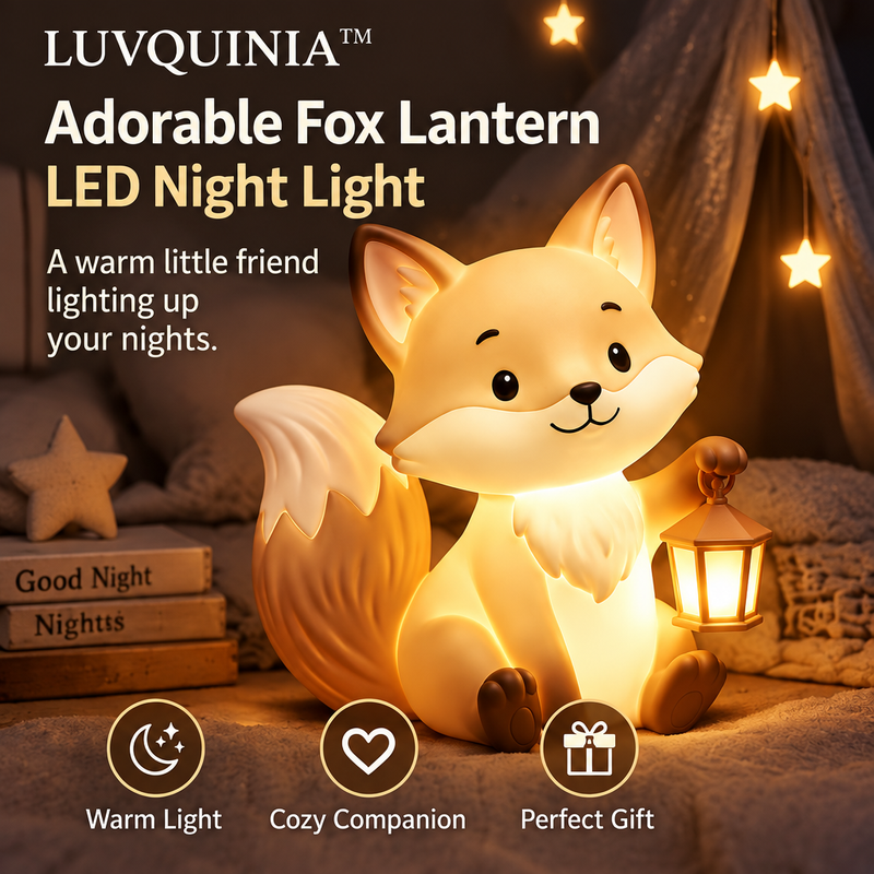 𝑳𝑼𝑽𝑸𝑰𝑵𝑰𝑨™ Fox Lantern LED Night Light – Woodland Fox Bedside Lamp, Rechargeable Animal Table Light, Warm & Soft White Touch LED Lamp
