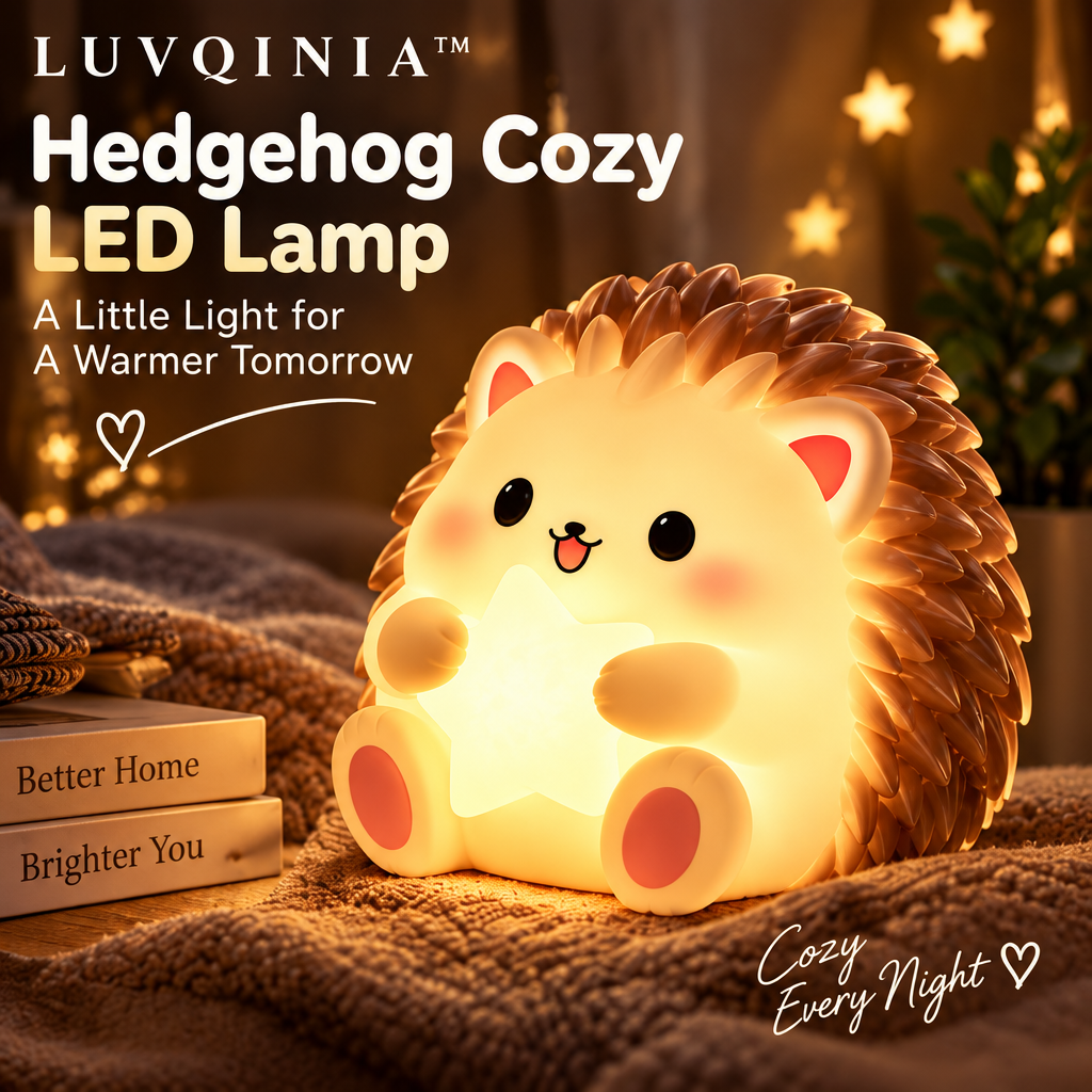 𝑳𝑼𝑽𝑸𝑰𝑵𝑰𝑨™ Acorn Hedgehog LED Night Light – Cute Woodland Animal Bedside Lamp, Rechargeable Touch Table Light, Warm & Soft White LED Lamp