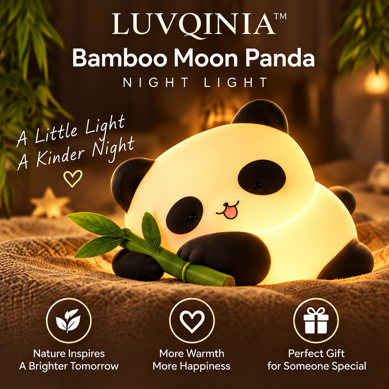 𝑳𝑼𝑽𝑸𝑰𝑵𝑰𝑨™ Bamboo Moon Panda LED Night Light – Cute Panda Bedside Table Lamp, USB-C Rechargeable Touch Animal Light, Warm & Soft White Lamp