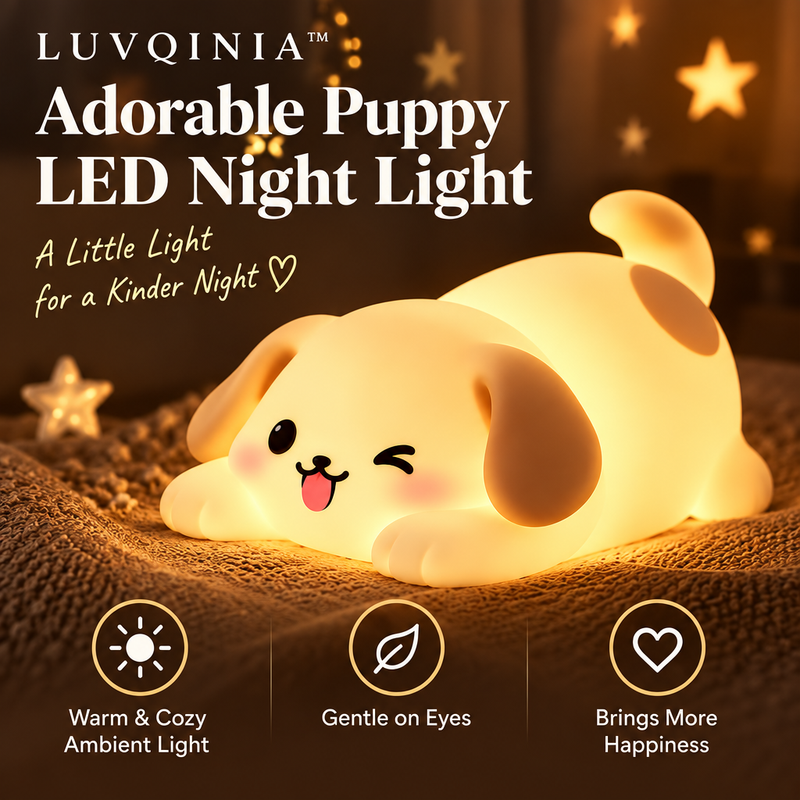 𝑳𝑼𝑽𝑸𝑰𝑵𝑰𝑨™ Goodnight Puppy LED Night Light – Cute Dog Bedside Lamp, Rechargeable Touch Animal Table Light, Warm & Soft White LED Desk Lamp